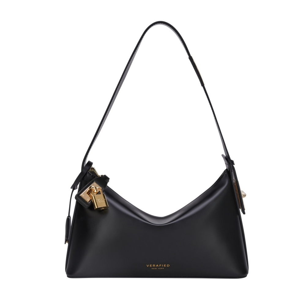 Verafied New York Black Gold Leather Hobo Bag